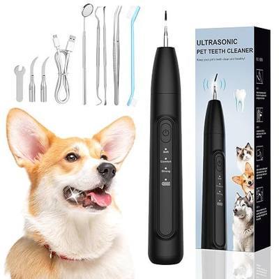 Ultrasonic Dog Plaque Remover Tool with Toothbrush 2 Cleaning Heads | 3 Modes Plaque and Tartar Remover for Dogs, Low Noise Sonic Dog Tartar Remover Dogs Plaque Remover for Pet Dental Care, Black