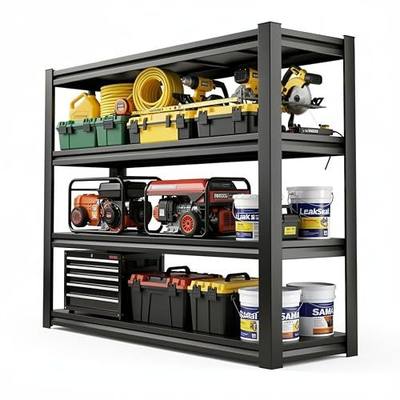 45" W x 16" D Heavy Duty Storage Shelves, 4 Tier Adjustable Garage Shelving Unit, Metal Organizer Shelf Utility Rack for Warehouse Pantry Closet Kitchen, Black