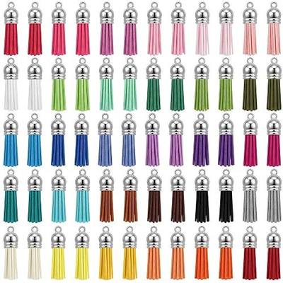 Suncalla 60 Pcs Leather Tassel with Caps Bulk 1.5 Inch Multi Colors Faux Suede Leather Tassels for Handbag Keychain Craft and Jewelry DIY (Silver Caps)