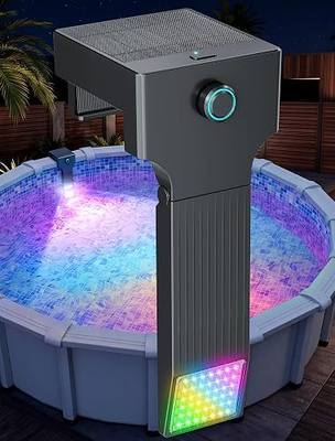 POOLHOUR Solar Pool Lights for Above Ground Pools (Steel Wall Only) - LED Submersible Pool Wall Light, 10-Color RGB, 4 Modes, Remote Control & Timer, 1 Pack