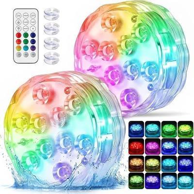BITIWEND Pool Lights, Battery Operated Submersible LED Pool Lights for Hot Tub (2-Pack) | RGB color changing underwater lights with remote; IP68 waterproof battery pool lights; ideal for pond, spa & party
