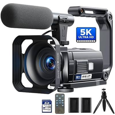 Camcorder Video Camera 5K 56MP Vlogging Camera for YouTube WiFi IR Night Vision 3” 270° Rotatable Touchscreen Digital Cameras with 64GB SD Card, Microphone, Stabilizer, Remote, Batteries, Tripod