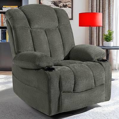 Swivel Rocker Recliner Chair for Adults – Manual Glider Sofa with Massage, Heat & Vibration, 360° Rocking for Living Room or Nursery,Dark Gray