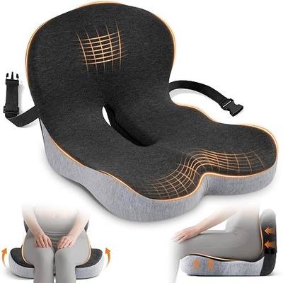 Seat Cushion, Office Chair Cushions for Tailbone Relief, Seat Cushions for Office Chair with L-Shaped Ergonomic Design & Adjustable Strap, Memory Foam Chair Cushion for Long Sitting (Black Gray)
