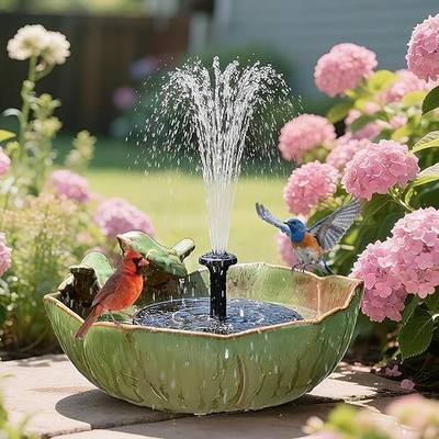 Solar Powered Ceramic Bird Bath for Outdoors, 10.1" Hummingbird Solar Fountain Ground Ceramic Bird Baths Bowl for Outside, Large Table Top Garden Décor for Patio, Yard & Home