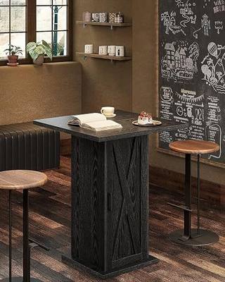 LITTLE TREE Bar Table with Storage Cabinet, 39.4" H Square High Top Pub Table, Wood Bistro Cocktail Table, Farmhouse Design with 3-Tier Cabinet for Pub, Bistro, Bar, Coffee, Dining Black