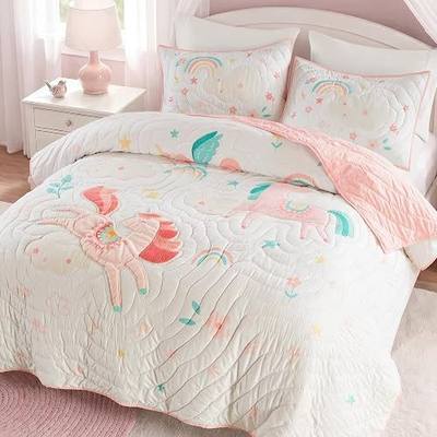 Intelligent Design Kids Queen Girls Unicorn Pink Quilt Set 3-Piece | Cute Coverlet Set Easy Care All Season and Lightweight Cozy Kids Bedding Bed Set, Bedding Set for Girls Dorm