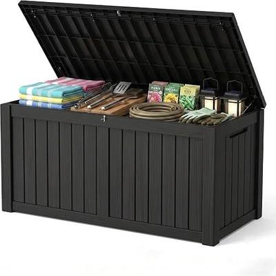 200 Gallon Deck Boxes Outdoor Waterproof, Outdoor Storage Box with Lockable Lid & UV-Resistant for Patio Furniture, Outdoor Cushion, Garden Tools and Pool Supplies, Black