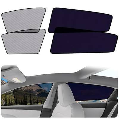XCBYT Static Cling Tesla Model 3 Window Shade for 2024-2026, 4 Pack | Blocks UV & heat for baby naps. Clean glass before applying. Semi-transparent. Remove before rolling down windows