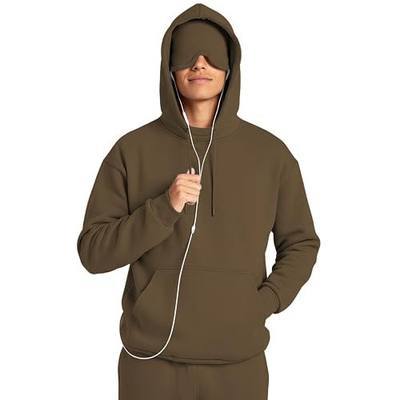 Ainangua Mens Oversized Pullover Essentials Hoodie with Eye Mask Built In Comfor Airplane Mode Travel Sleep Wearable Blanket