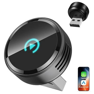 Ultra Mini Circular Wireless CarPlay & Android Auto Adapter, 3-5s Fast Auto Reconnect, Aluminum Alloy Vent Design, 2-in-1 CarPlay Wireless Adapter for iOS & Android with USB A/C Port