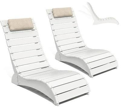 NAVINE Adjustable HDPE Pool Lounge Chairs Set of 2 with Headrest, White | All Weather, Weighted Fade-resistant Chaise Chairs, Pool Chairs and Lounger for Baja Ledge, Poolside Area and Deck