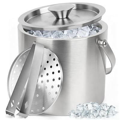 Ice Bucket 3L Stainless Steel Insulated Ice Buckets for Parties | Double-Wall Ice Bucket with Lid, Tongs & Strainer, 101oz Ice Container for Wine & Champagne, Cocktail Home Bar & Outdoor Use