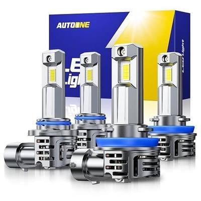 AUTOONE Latest H11 9005 LED Bulb Combo, No Flickering, 140K LM 6500K White | 1:1 Size Easy 3 Min Install, IP68 Rated, Long Lifespan, Pack of 4