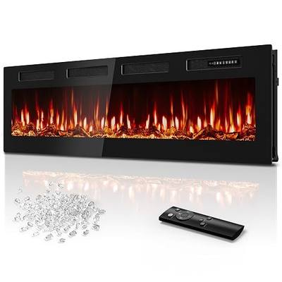 Tehanld 72" Ultra-Thin Electric Fireplace Heater, Recessed Wall Mounted | 60-99°F Thermostat, 0/750/1500W, Child Lock, Realistic Flame, Log & Crystal, Linear Design for Large Room Built-in