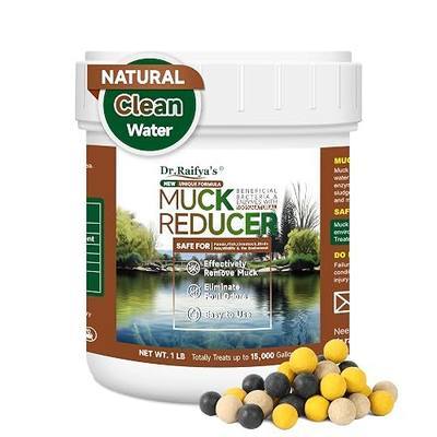 Dr.Raifya's Muck Reducer-9,000 Granules Natural Pond Sludge & Water Fountain Clarifier, Beneficial Bacteria Safe for Fish & Wildlife, Remove Muck in Koi Ponds, Bird Baths & Fountains, Easy to Use-1 LB