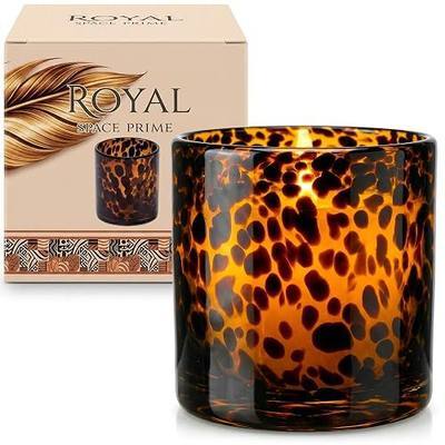 Tortoise Shell Candle Holder | Medium Size 3.9" | Cheetah & Leopard Print Candle Holder | Large Amber Glass Votive for Vanity | Animal Pattern Glass Decor | Tea Light, Jar Candle & Vanity Accent