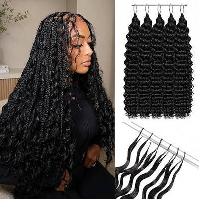 16 Inch Feather Crochet Hair for Black Women, 100Strands 180g Deep Wave Synthetic Miracle Knots Crochet Hair, Pre-Separated Knotless Braiding Hair Extensions with Invisible Micro Knots Natural Black