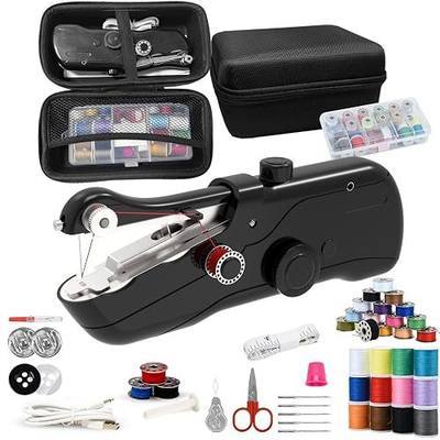 Beginner's Sewing kit with Storage Handheld Sewing Machine, Portable Sewing Machine with Storage, Electric Switch, Two Speed Modes,Easy to Operate.Sewing Machine for Beginners.(Black)