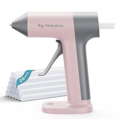 Tilswall Cordless Hot Glue Gun with Rechargeable 2Ah, 30s Fast Preheating | Hot Glue Gun and Sticks Set with Smart Power-Off, 20pcs Premius Glue Sticks, Ideal for DIY Craft, Home Repaire W106 Pink