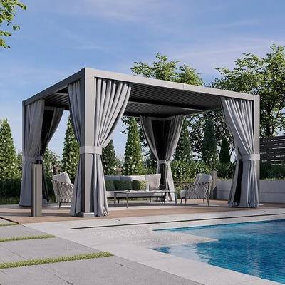 Aoxun Louvered Pergola 10x12 All-Aluminum, Waterproof Curtains and Netting | Outdoor Gazebo with 2 Independent Adjustable Roofs, Integrated Drainage System for Patios, Deck & Backyard