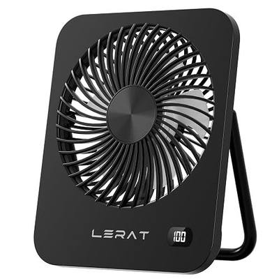 Lerat Portable Desk Fan, Small USB Rechargeable Fan with LED Display, 5-Speed Ultra-Quiet 180° Foldable Mini Fan for Summer Cruise Travel, Cooling Gifts for Women Girls Kids (Black)