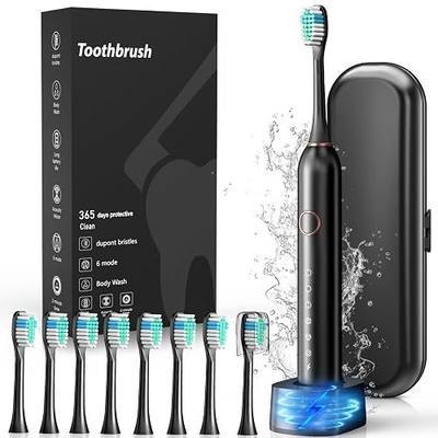 Electric Toothbrush, Sonic Type for Adults & Teens, 8 Brush Heads, Travel Case, 6 Modes, 40000 VPM Electric Motor, IPX7 Waterproof, 2 Minutes Timer, Wireless Charging, One Charge for 100 Days, Black