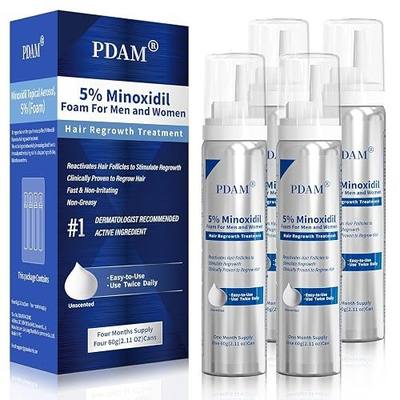 PDAM 5% Minoxidil for Men and Women Foam – Clinically Proven to Regrow Thinning Hair, Topical Hair Loss Treatment, Maximum Strength Foam for Thicker & Fuller Hair, 4 Month Supply (4 x 2.11 oz)