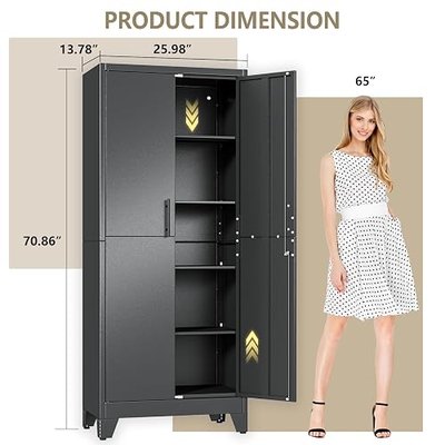 PAOFIN Metal Kitchen Pantry Cabinet, 71" Tall Storage Cabinet with Lock Doors and Shelves, Freestanding Cupboard for Dining Room Living Room Furniture, Black