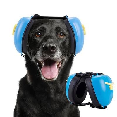 Dog Ear Muffs for Noise Protection, Ear Cover, Noise Cancelling Headphones | 30dB NRR Dog Hearing Protection, Calming Earmuffs, Block Fireworks, Thunder, Vacuums Noise, Bell Design (Blue, Small)