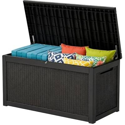 320 Gallon Outdoor Storage Box Resin Deck Box All Weather Waterproof Large Lockable Storage Container Deck Box for Patio Cushions, Garden Tools, Lockable, Black New
