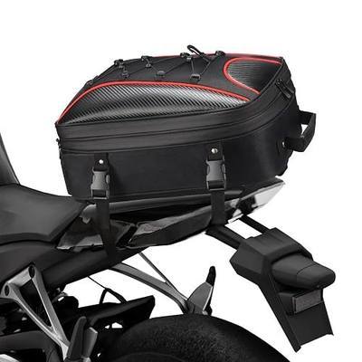 ZZM Expandable Motorcycle Tail Bag, 22L-34L Waterproof Motorcycle Rear Seat Bag with Rain Cover, Dual Use Helmet Bags Storage Backpack for Motorbike Weekender Travel (Jet Black)
