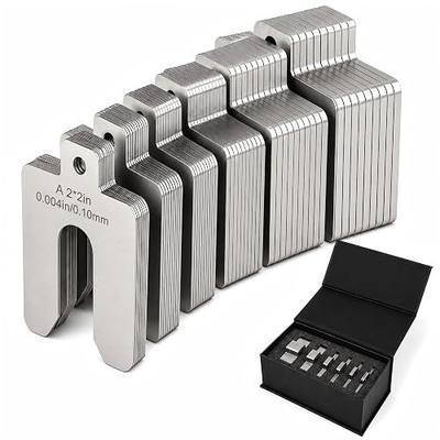 304 Stainless Steel Shim Kit 60 PCS 2"x 2" Slotted Shims Assortment, 6 Thicknesses for Machine Leveling, Motor Alignment & Equipment Adjustment, Laser-Marked Sizes with Storage Case