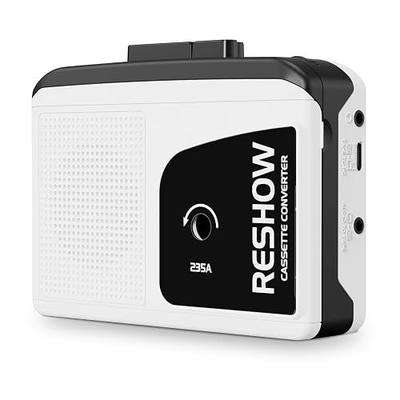 Reshow Cassette Player Recorder, Portable Cassette to MP3 Converter with USB-C, Built-in Speaker, Audio Tape to Digital Converter, Reverse Recording for Stereo Sound - White