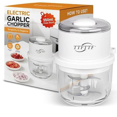 Electric Garlic Chopper, 350ML Glass Bowl Mini Food Processor, Portable Veggie Chopper Onion Garlic Grinder, Wireless Food Processor for Ginger, Chili, Fruit, Meat, etc