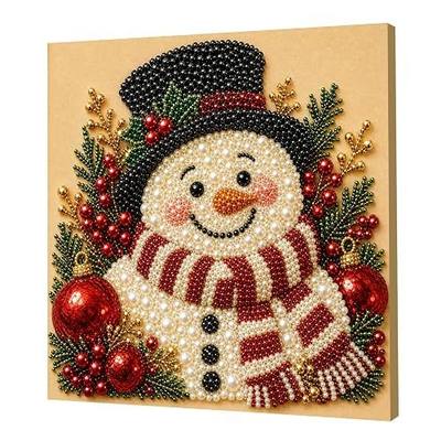 DIY Christmas Pearl Diamond Painting Art Kit with Frame, Cute 3D Christmas Pearl Beads Art Craft for Adults Beginner, Holiday Christmas Wall Decor, Healing Stress-Relieving (#U)