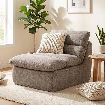 Furnimart Boneless Chair for Adults, High Density Foam Chair with Back Support, No Sagging Bean Bag Chair for Adult, Floor Lounger with Washable Chenille Cover, No Assembly (Taupe)