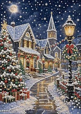 Pearl Art Kits for Adults, Christmas Pearl Diamond Painting for Beginners | 11.8 x 15.7 in pearl diamond art kit with round pearls, sparkling gems, clear symbols, complete tools, and extra pearls